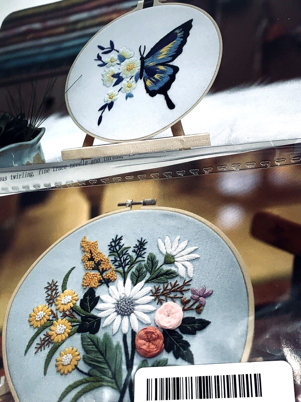 2 “Handwork” Coordinating Butterfly and Flowers Embroidery Kits Instructions NEW